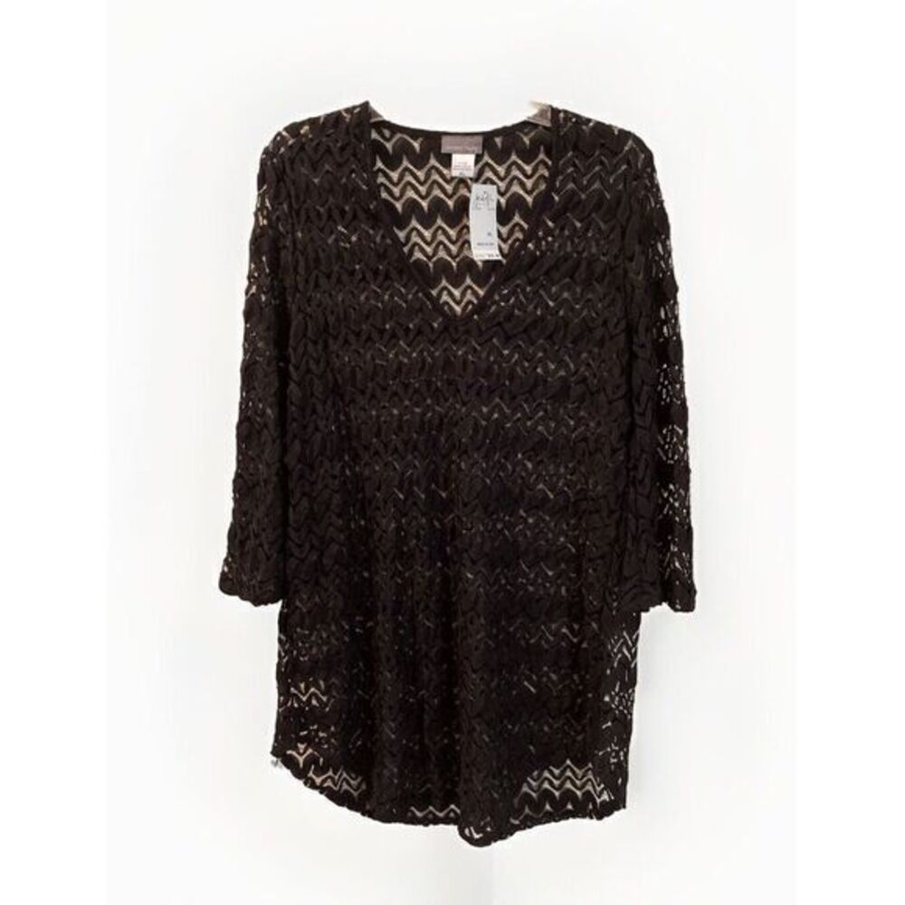 Jordan Taylor Black Sheer Lace‎ Long Sleeve Cover-Up Dress Size XL Whimsigoth